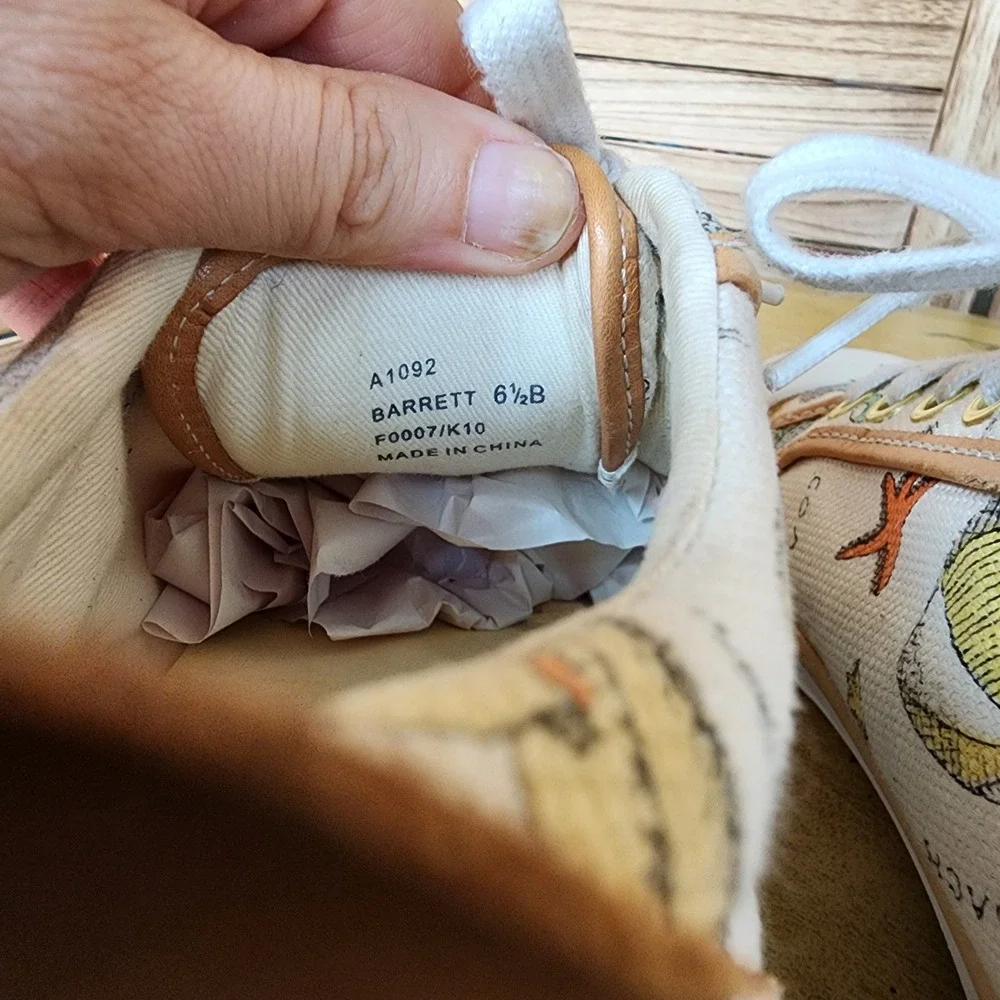 Coach Sz 6.5B White Canvas Leather Barrett Nautical Sea Life Sneakers A1092